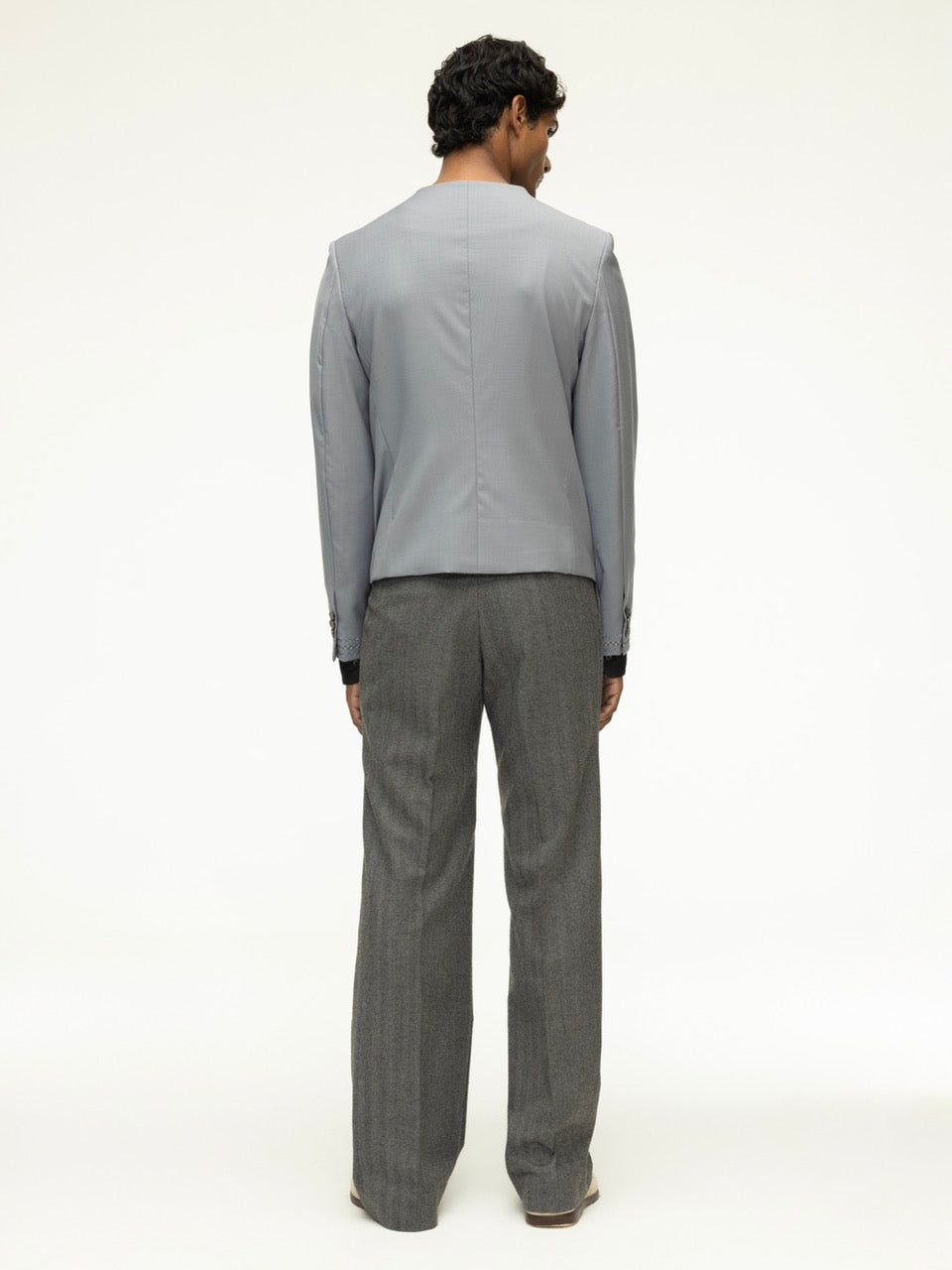 Asymmetric Phulkari Grey Wool Jacket