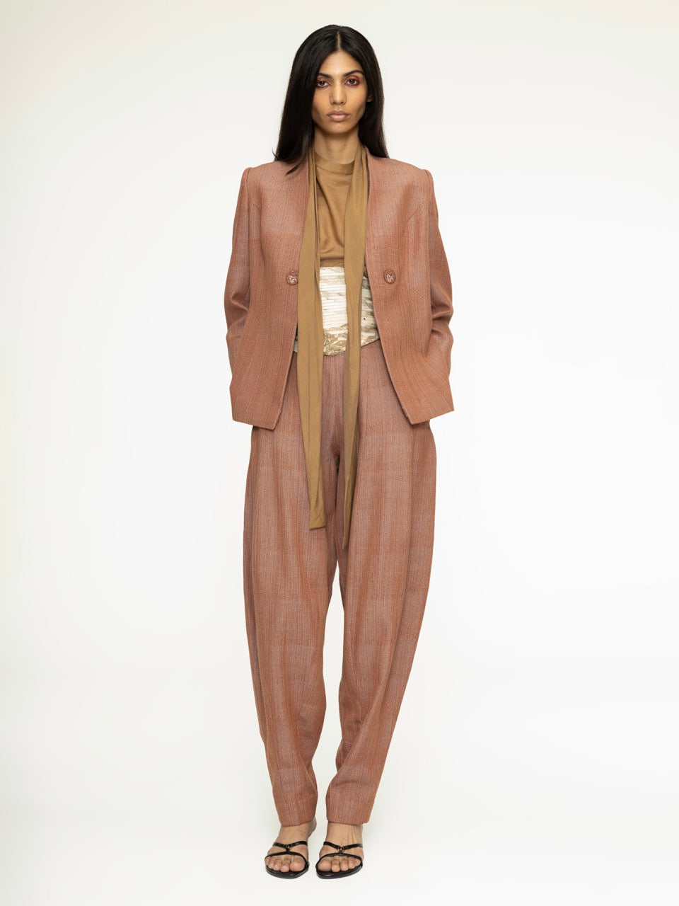 Gathered Cotton Tapered Trousers