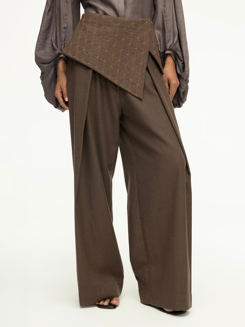 Hand-Embroidered Wide-Leg Trousers