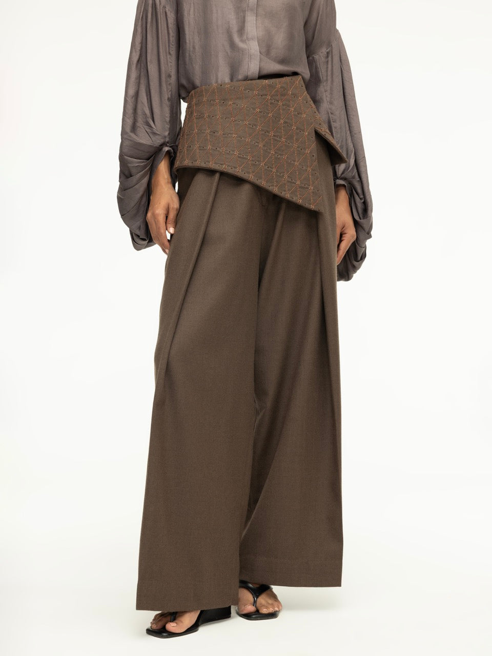 Hand-Embroidered Wide-Leg Trousers