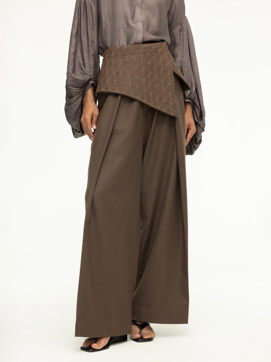 Hand-Embroidered Wide-Leg Trousers