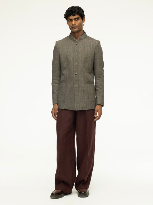 Mandarin Handwoven Denim Jacket