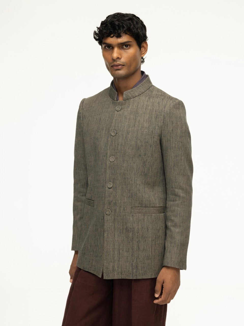 Mandarin Handwoven Denim Jacket