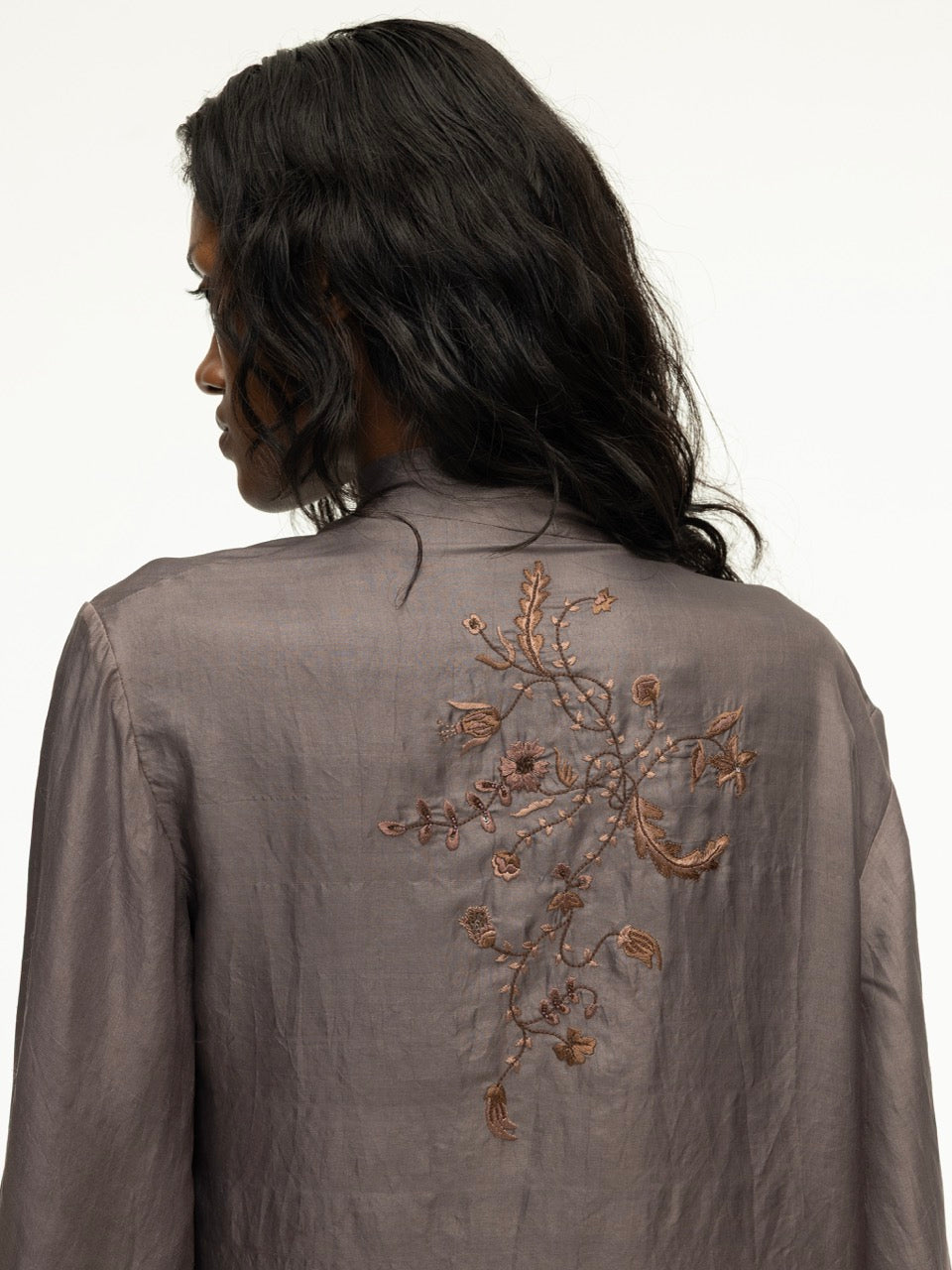 Embroidered Cowl Neck Silk Tie Top