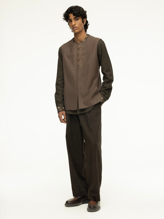 Central Embroidered Linen Vest