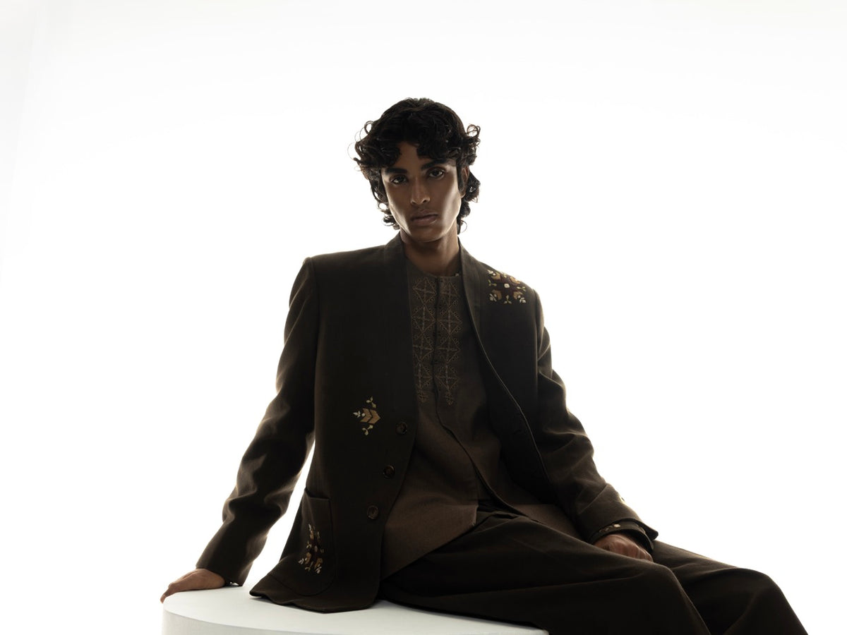 Phulkari Brown Wool Jacket