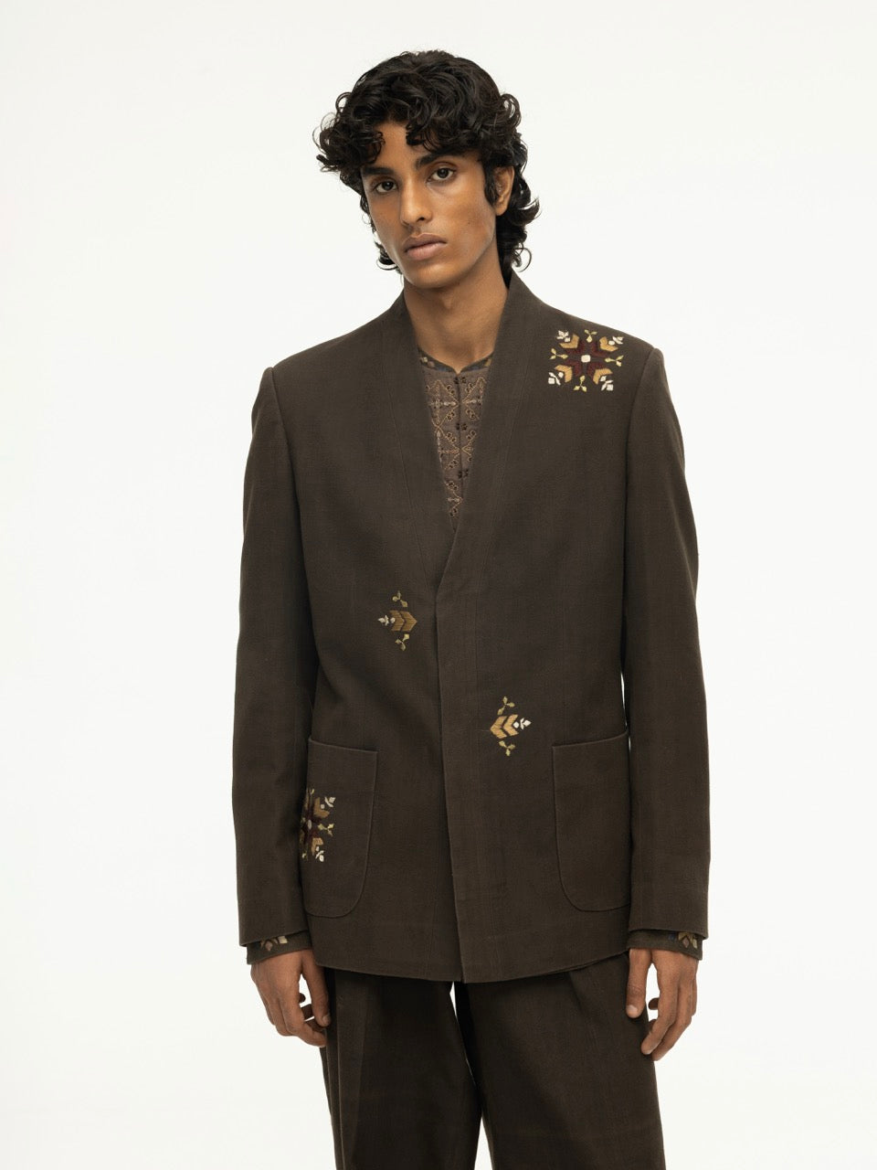 Phulkari Brown Wool Jacket