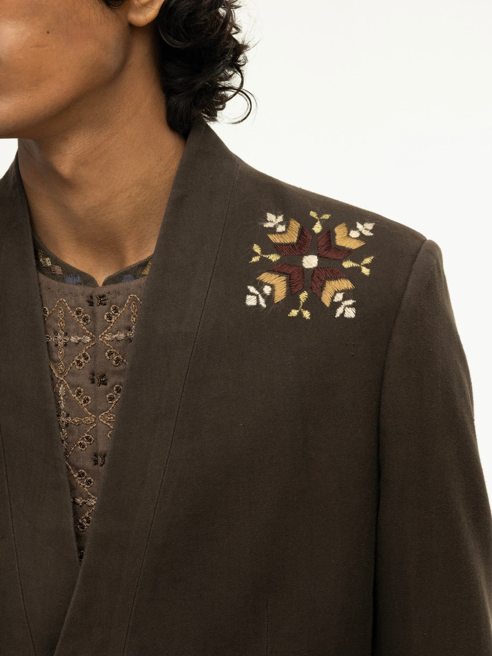 Phulkari Brown Wool Jacket