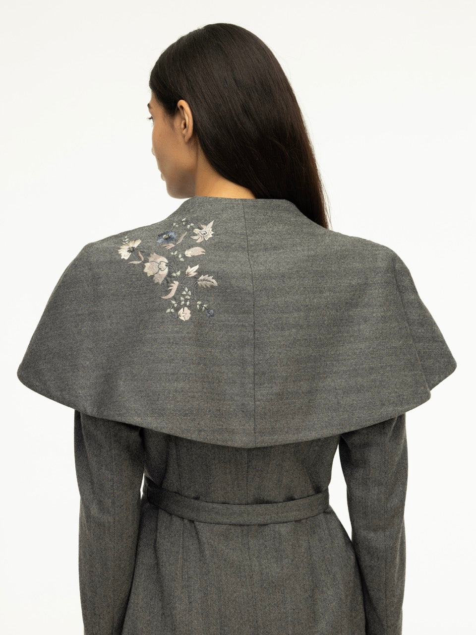 Shawl-Collar Embroidered Woolen Jacket