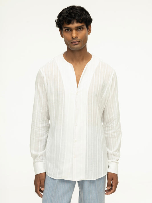 Men's Textured Cotton Collarless Shirt