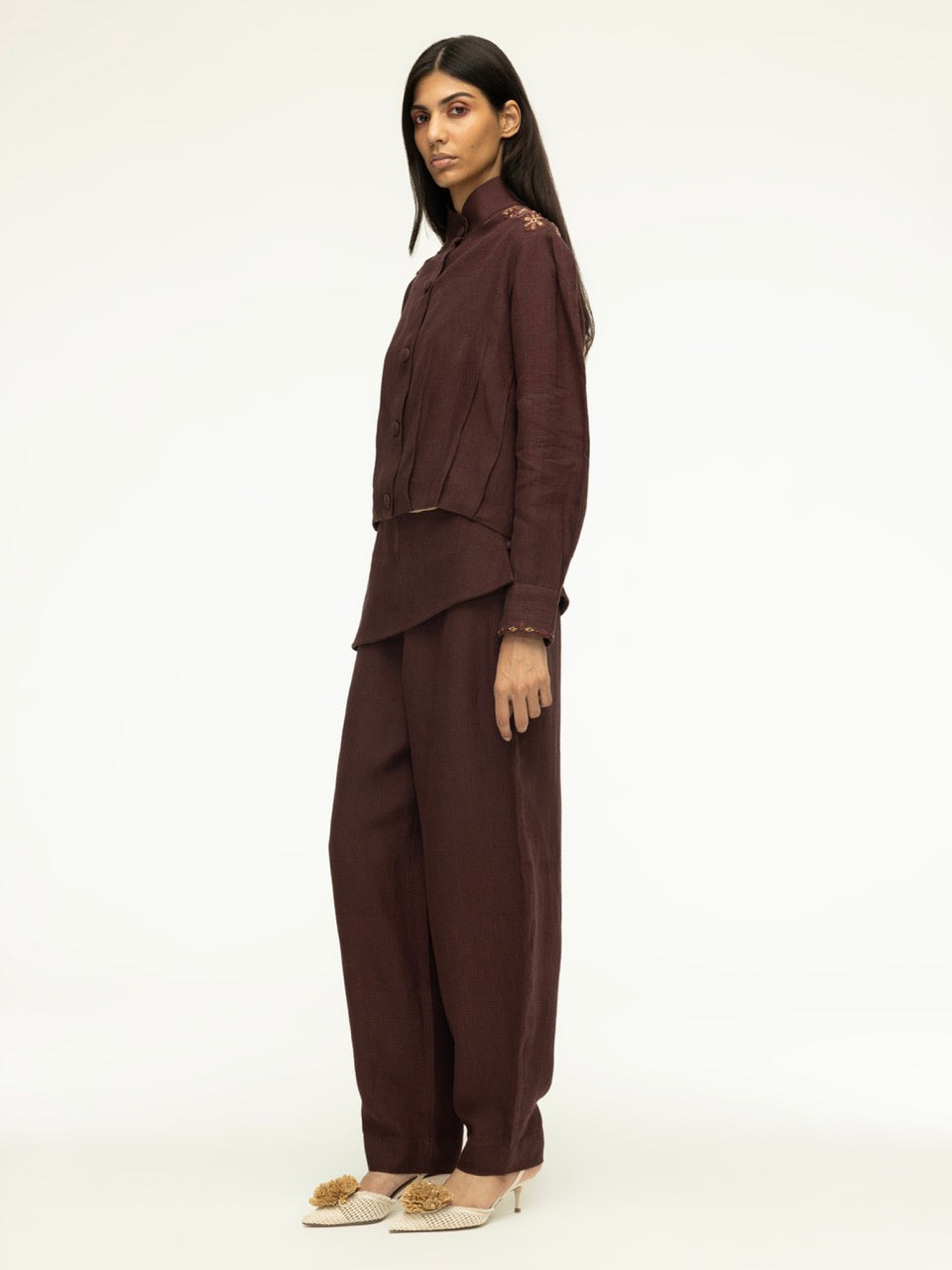 Embroidered Linen Cropped Jacket