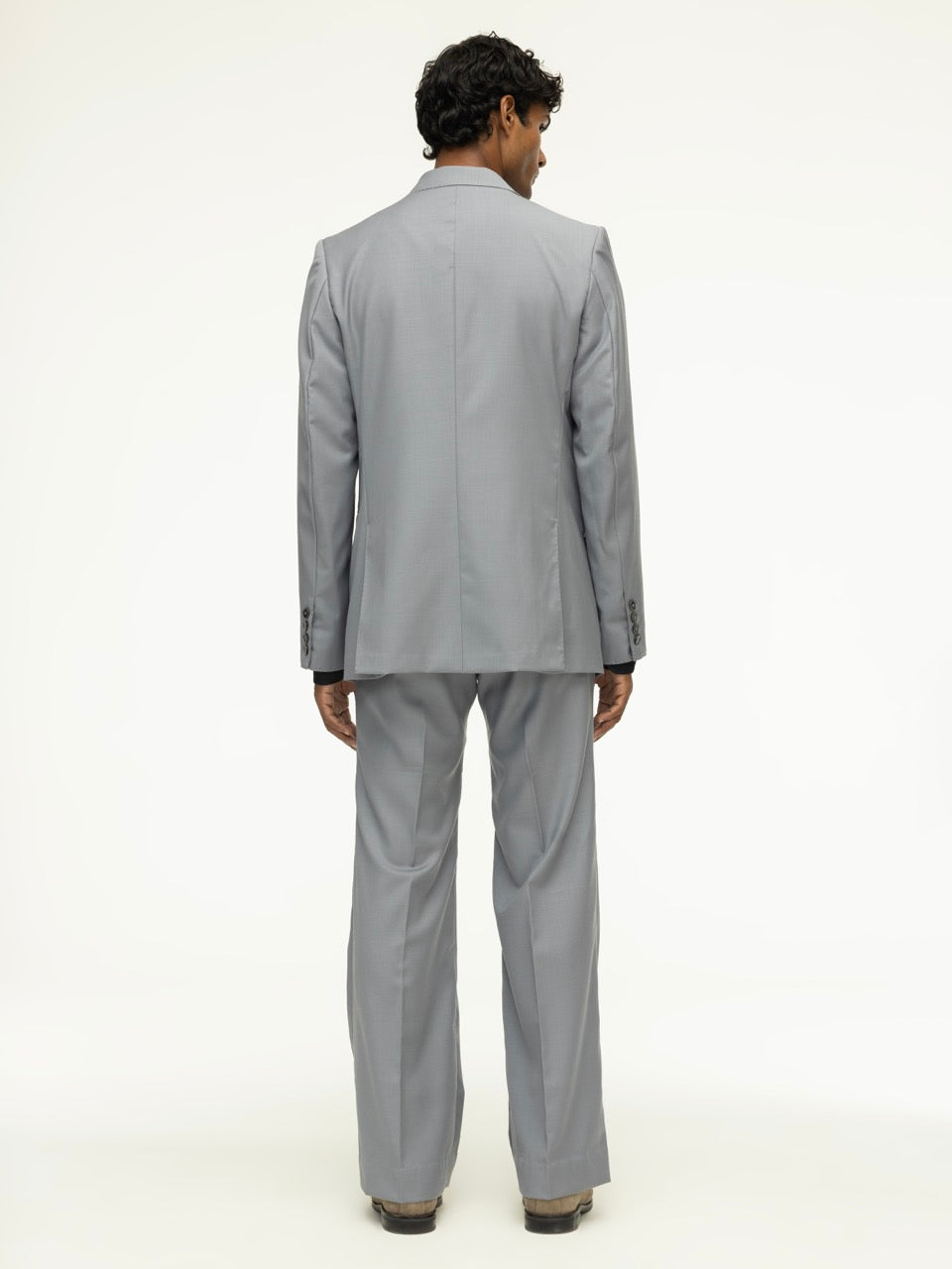 Peak-Lapel Grey Wool Blazer