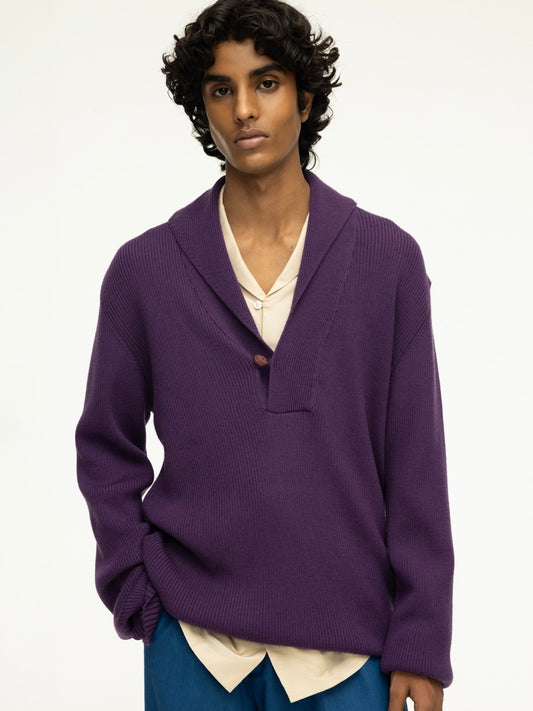 Oversized Shawl Collar Rib Knit Woolen Sweater