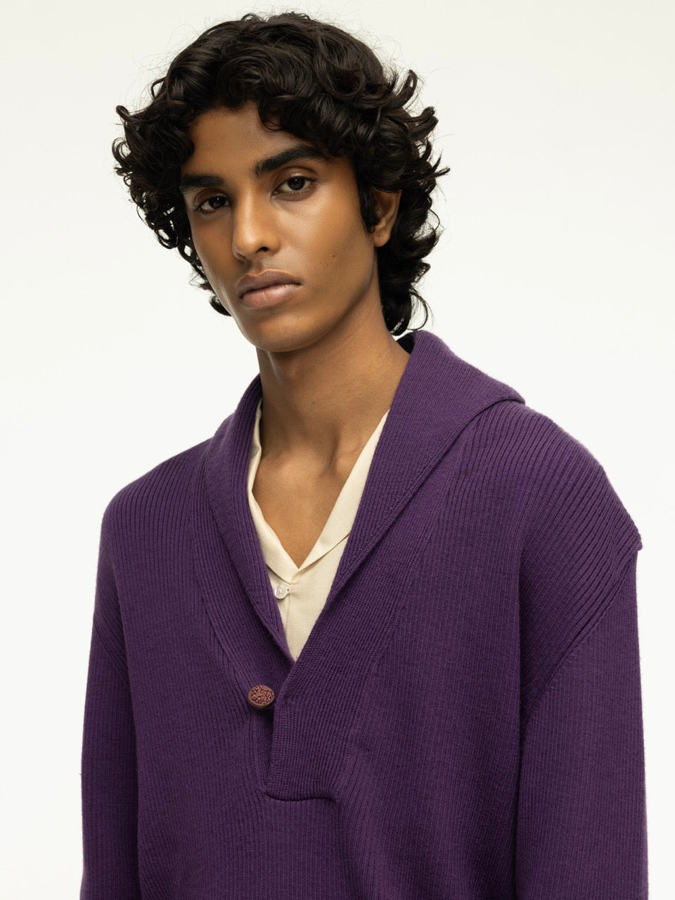 Oversized Shawl Collar Rib Knit Woolen Sweater