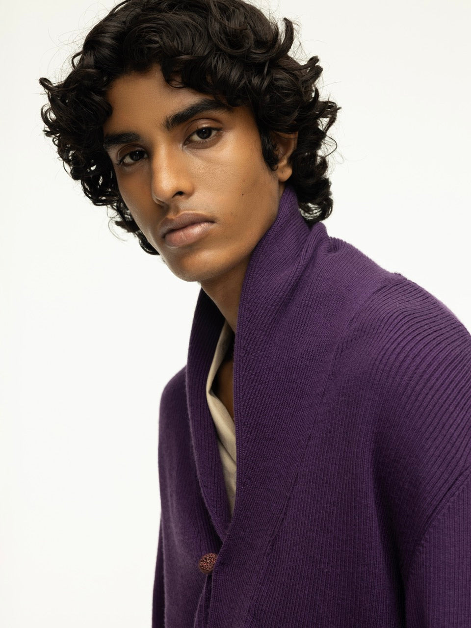 Oversized Shawl Collar Rib Knit Woolen Sweater