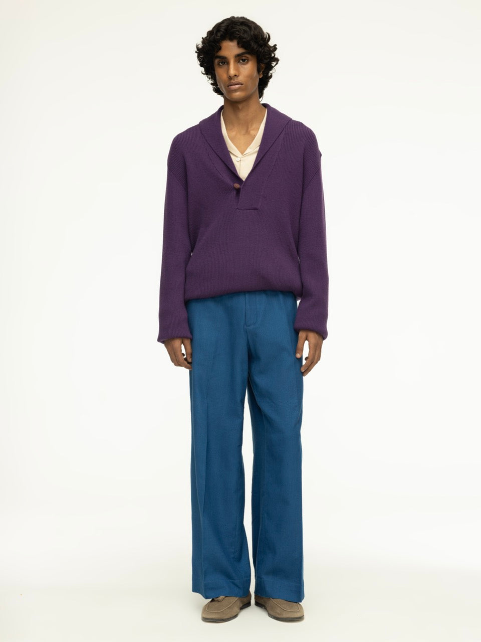 Oversized Shawl Collar Rib Knit Woolen Sweater