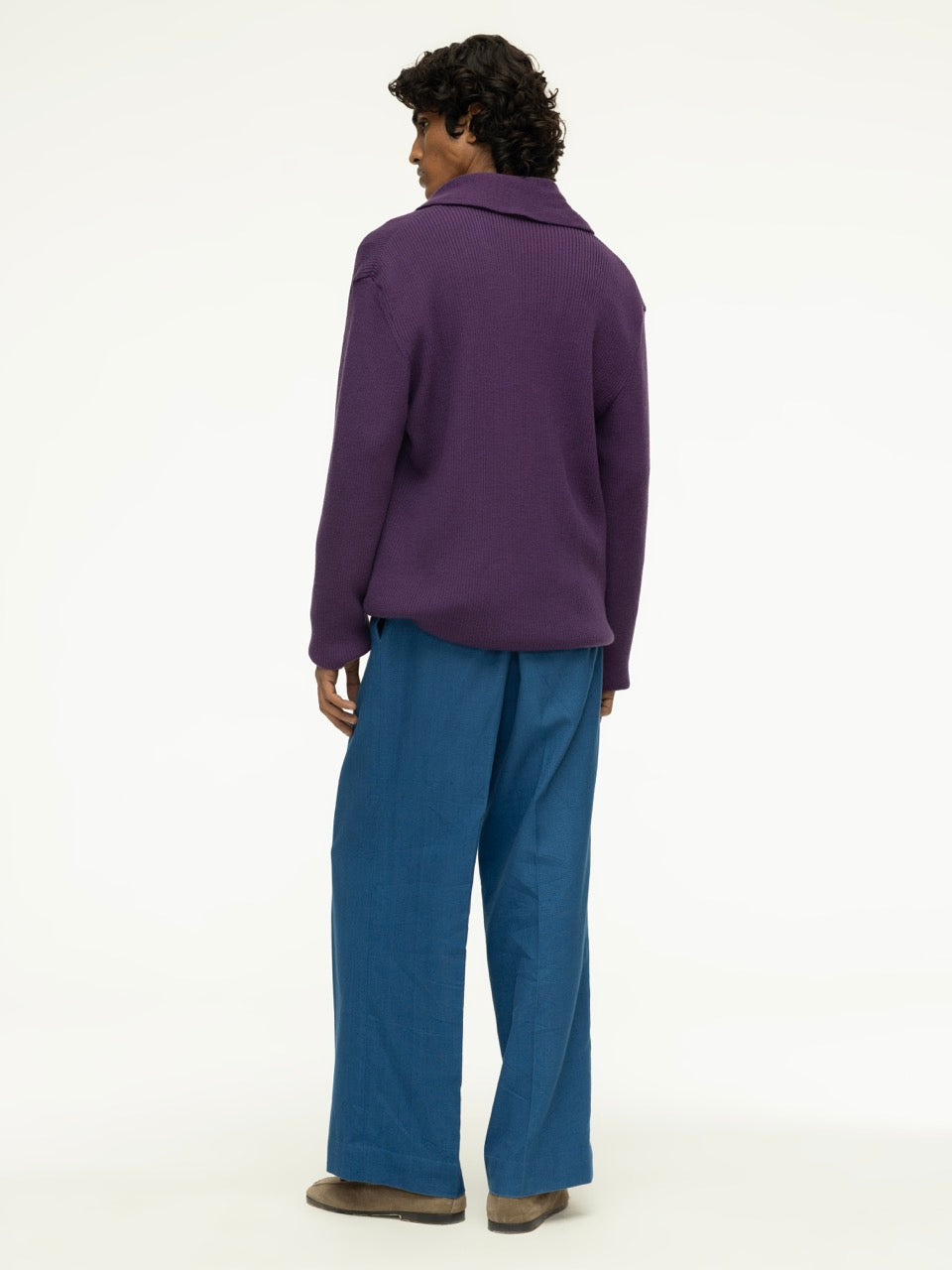 Oversized Shawl Collar Rib Knit Woolen Sweater