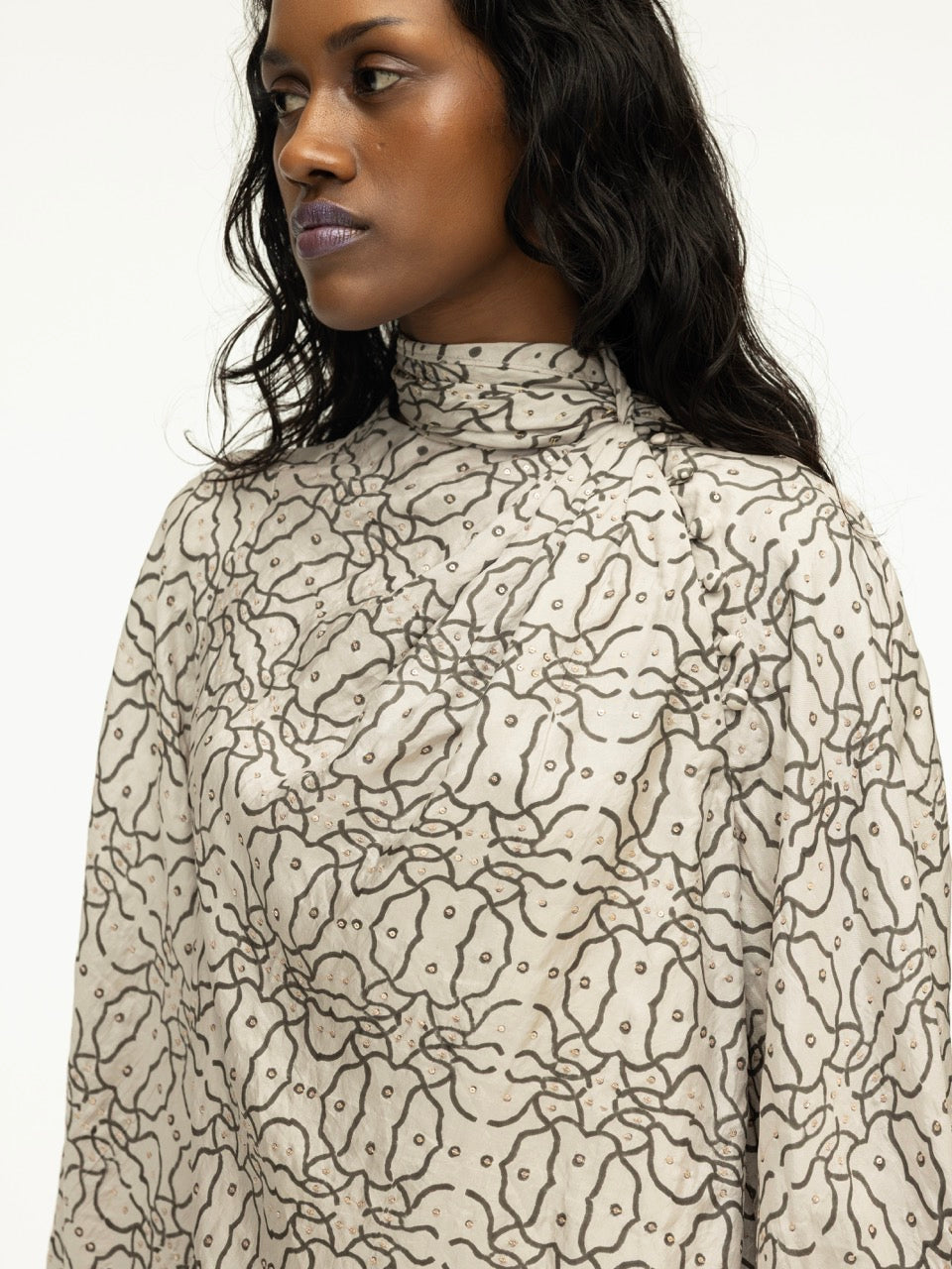 Dabu Cowl Draped Dress