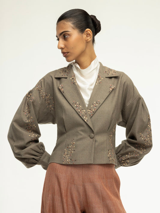 Embroidered Wool Cropped Jacket
