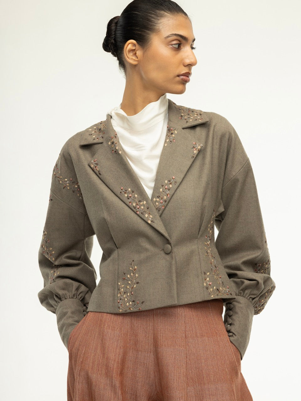 Embroidered Wool Cropped Jacket
