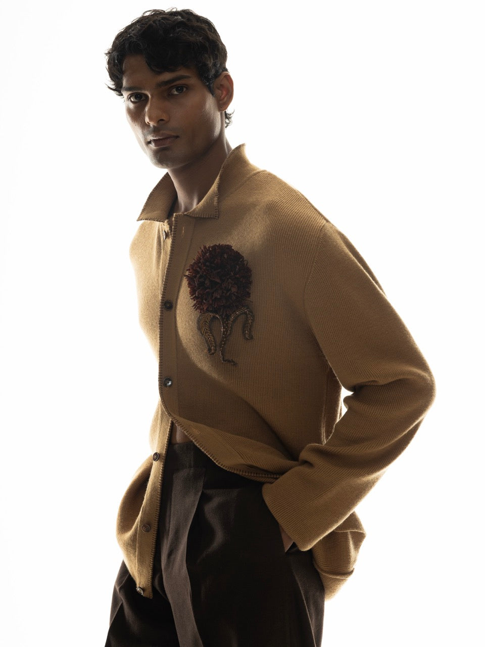 Oversized Rib Knit Woolen Cardigan