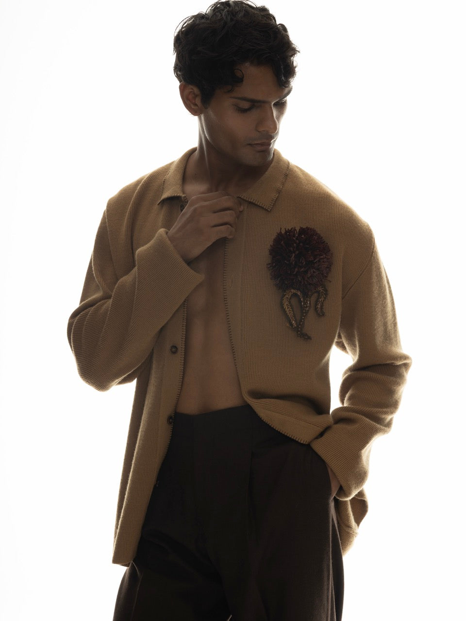 Oversized Rib Knit Woolen Cardigan