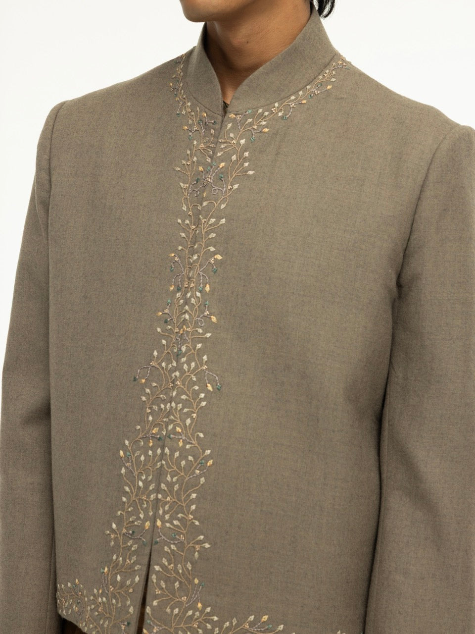 Embroidered Trim Wool Jacket