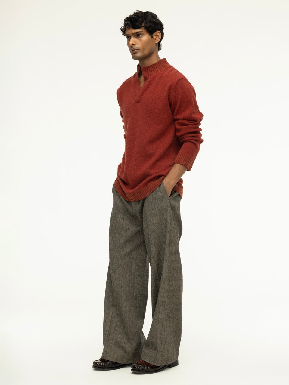Oversized Open Collar Woolen Sweater