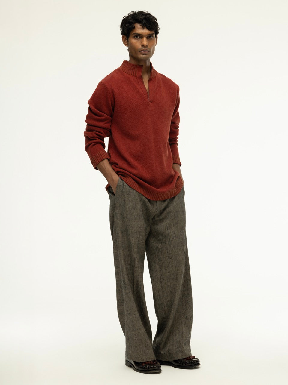 Oversized Open Collar Woolen Sweater