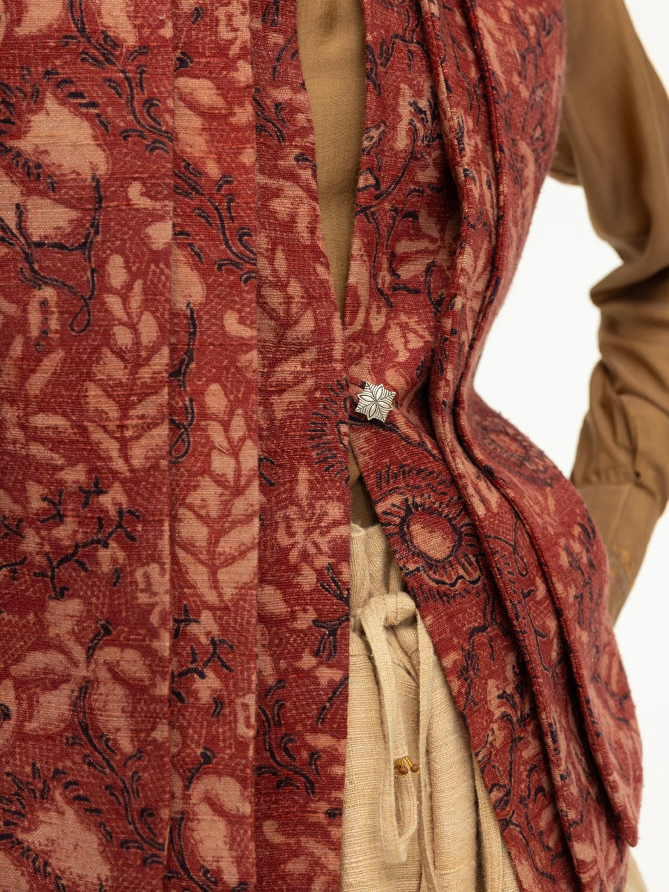 Multi-Layered Ajrak Sleeveless Jacket
