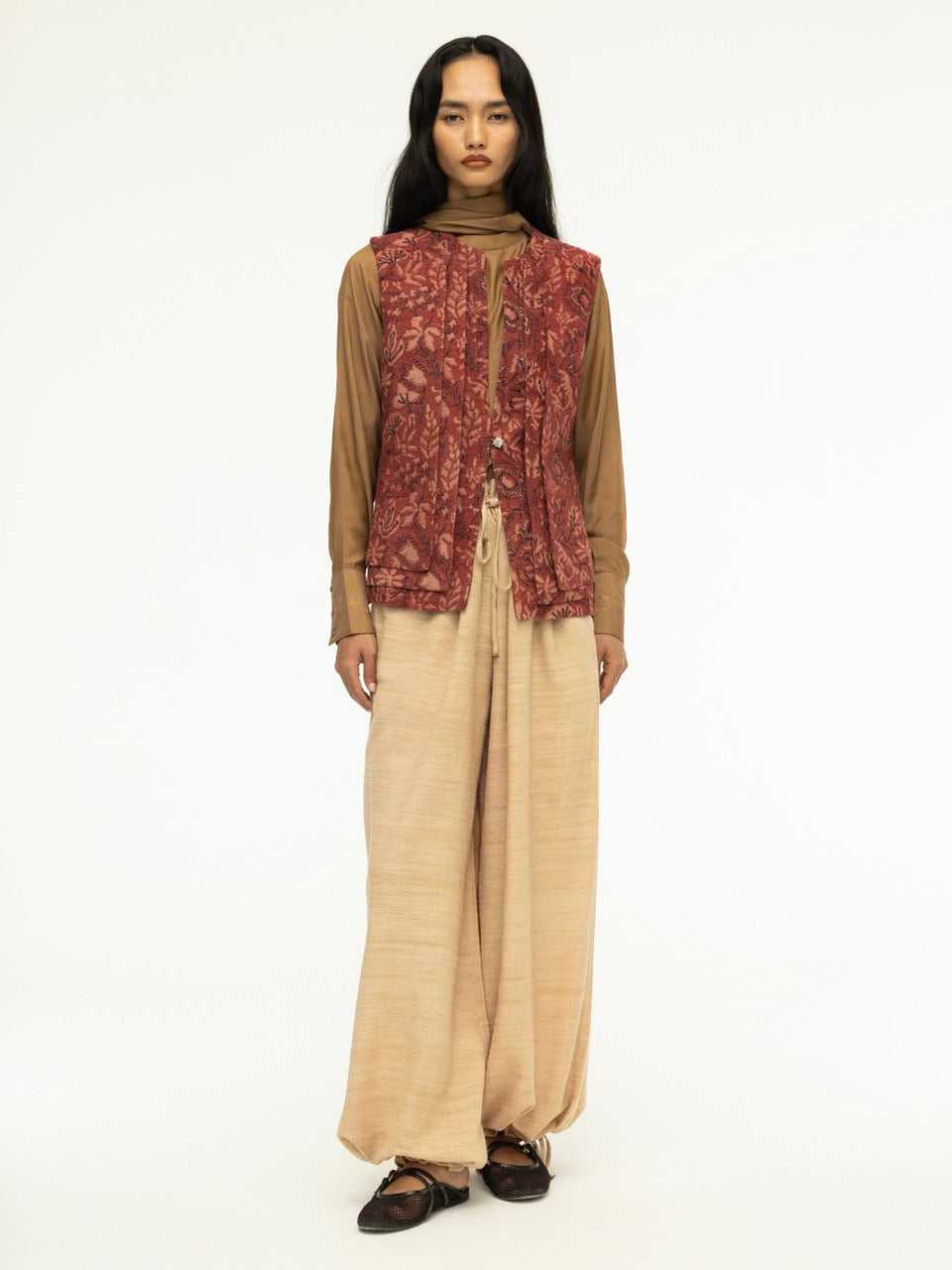 Multi-Layered Ajrak Sleeveless Jacket
