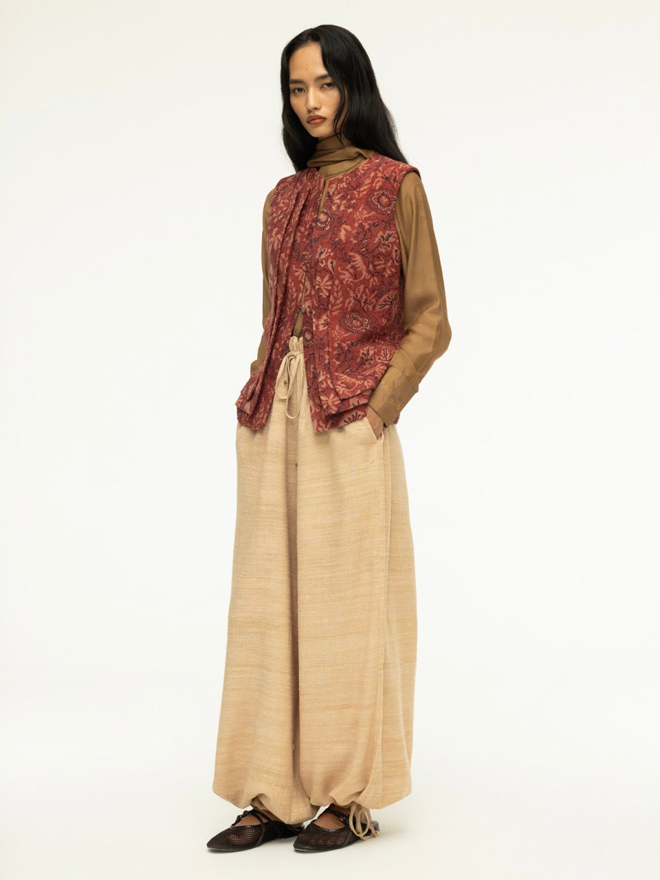 Multi-Layered Ajrak Sleeveless Jacket