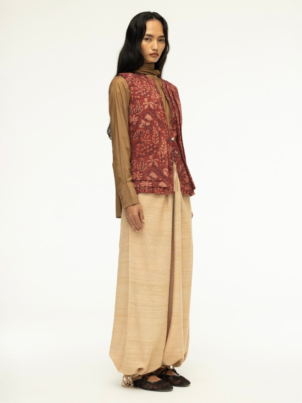 Multi-Layered Ajrak Sleeveless Jacket