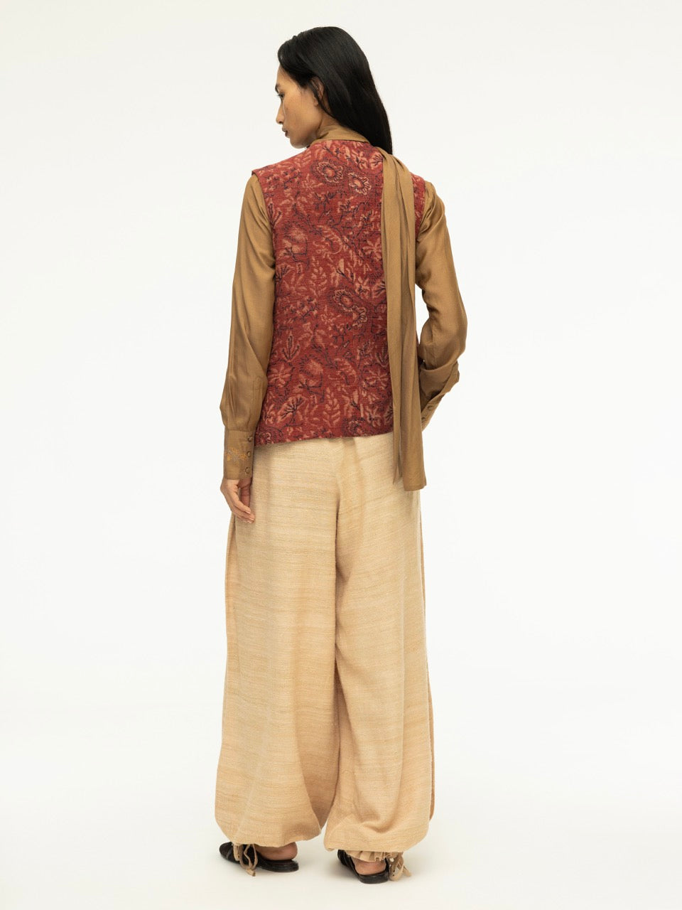 Multi-Layered Ajrak Sleeveless Jacket