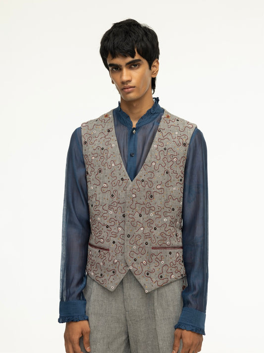 Embellished Squiggle Denim Vest
