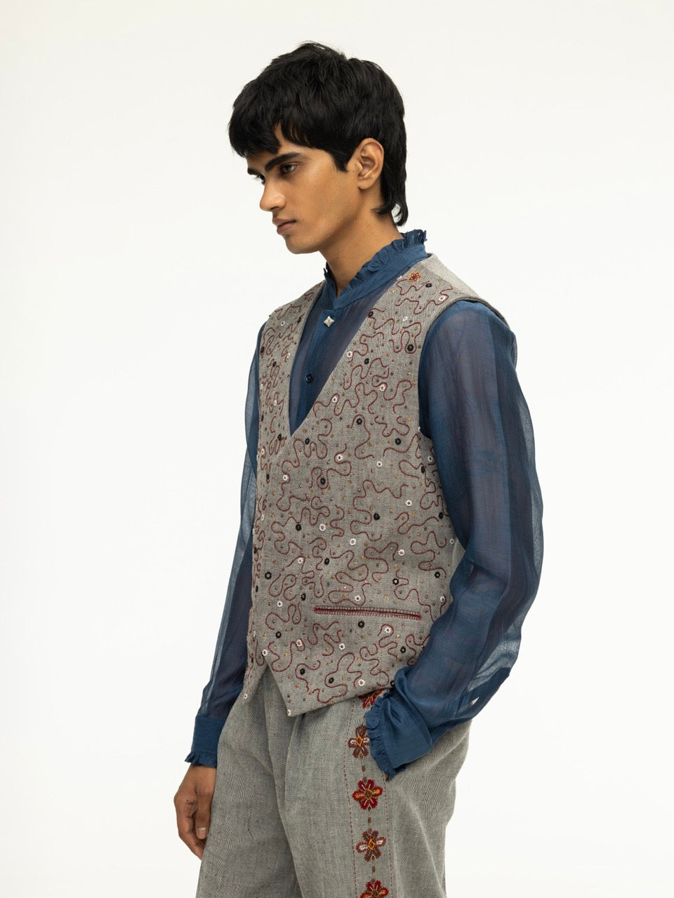 Embellished Squiggle Denim Vest
