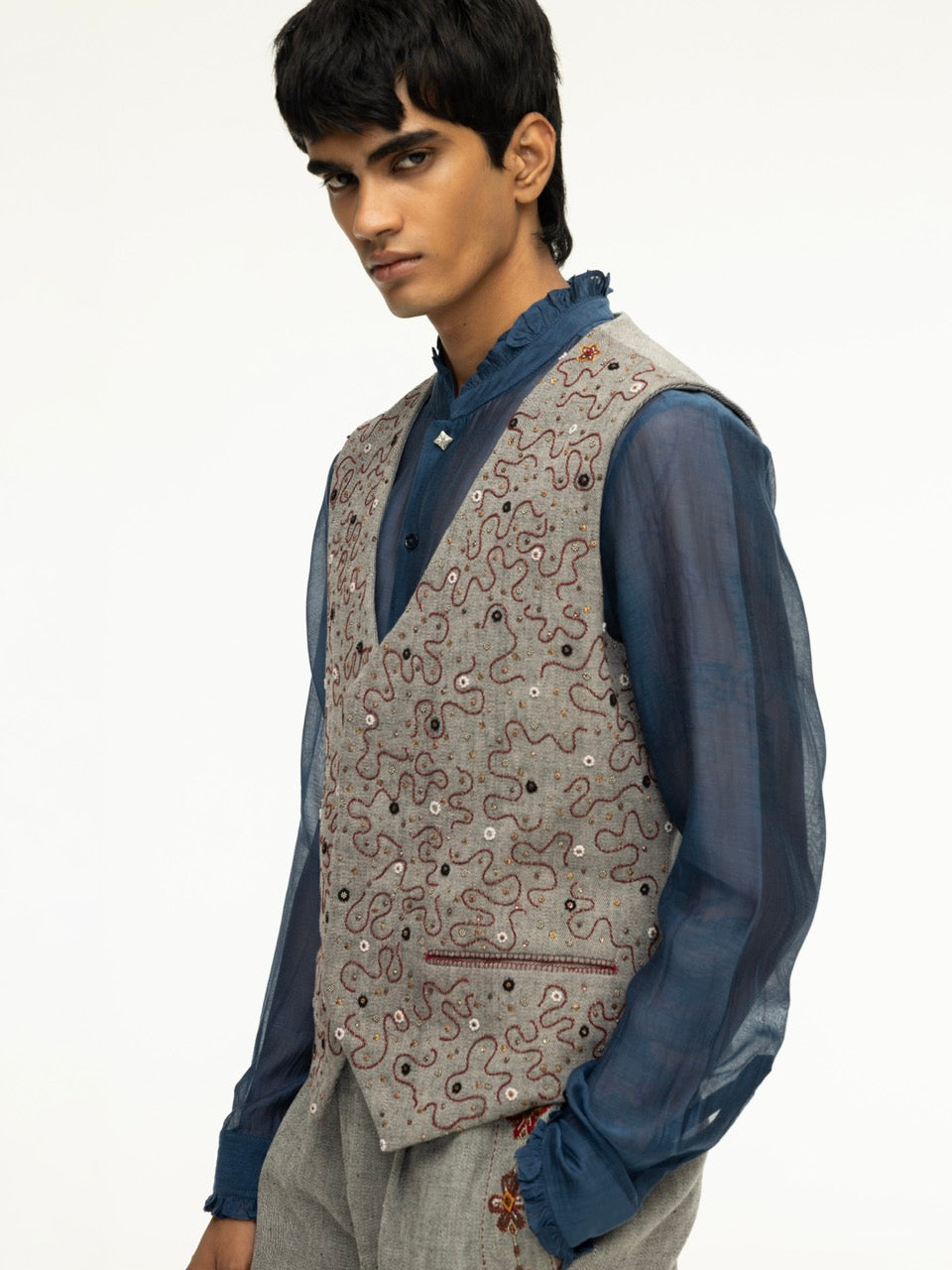 Embellished Squiggle Denim Vest