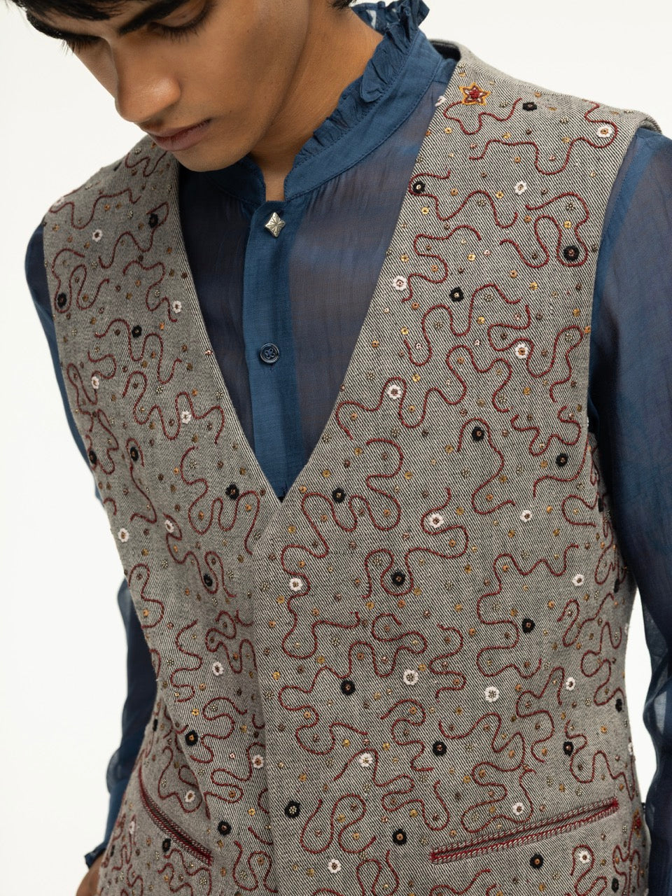 Embellished Squiggle Denim Vest