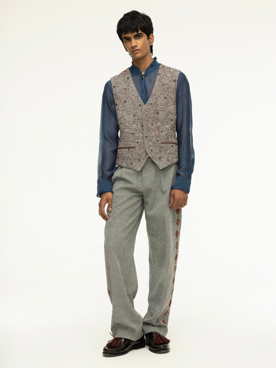 Embellished Squiggle Denim Vest