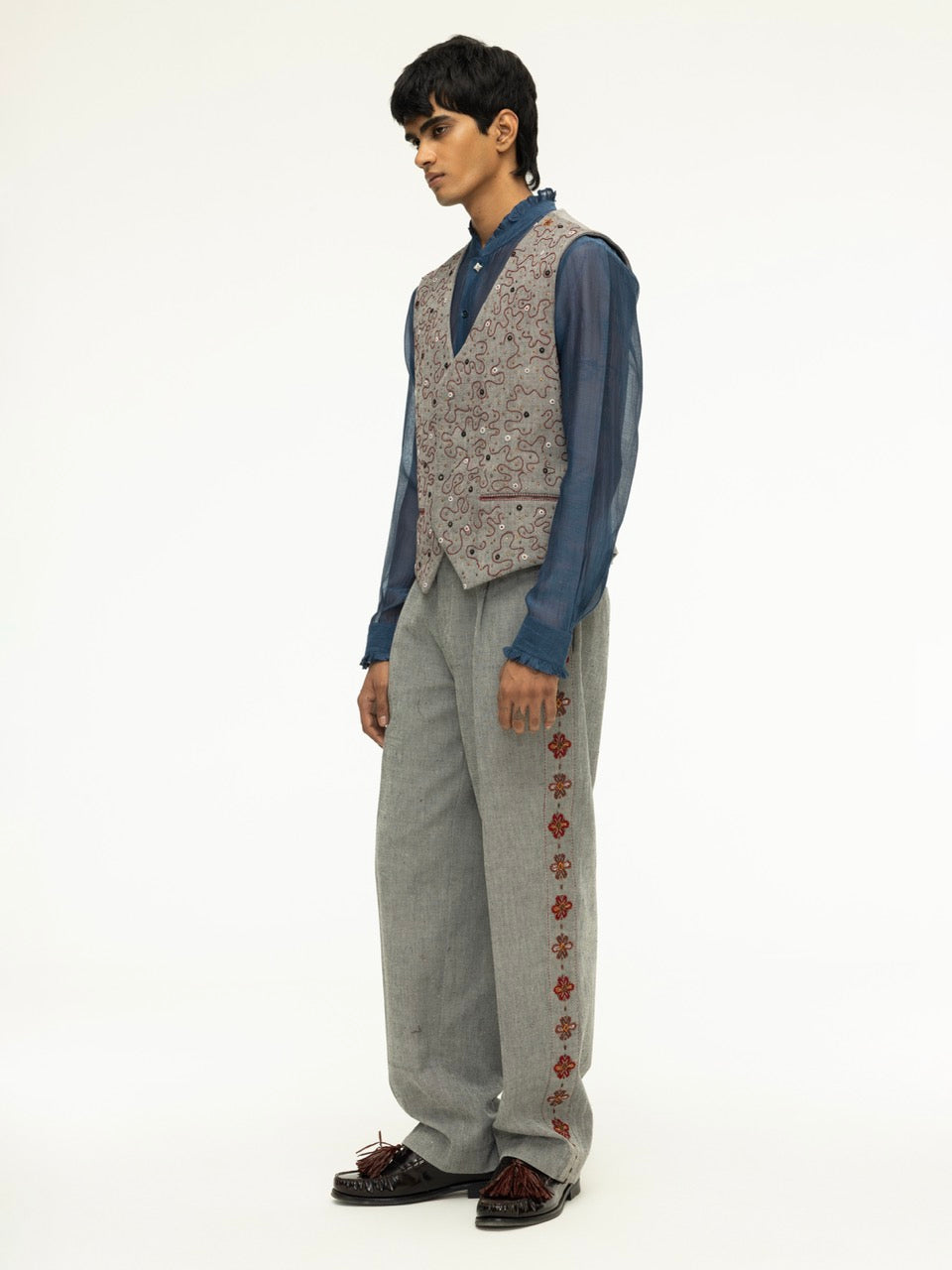 Embellished Squiggle Denim Vest