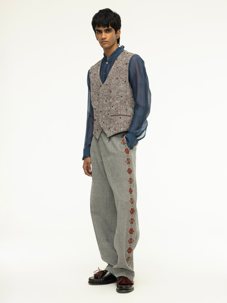 Embellished Squiggle Denim Vest