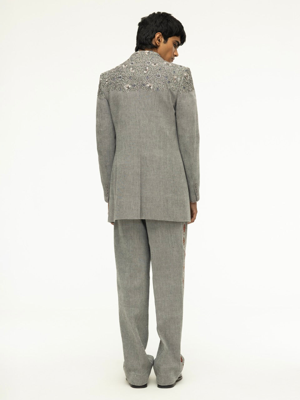 Yoke-Embroidered Denim Coat