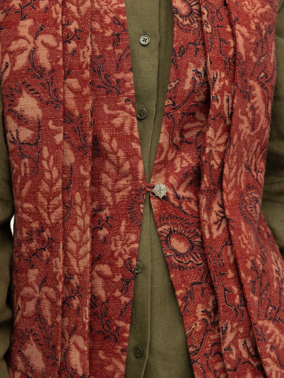 Multi-Layered Ajrak Sleeveless Jacket
