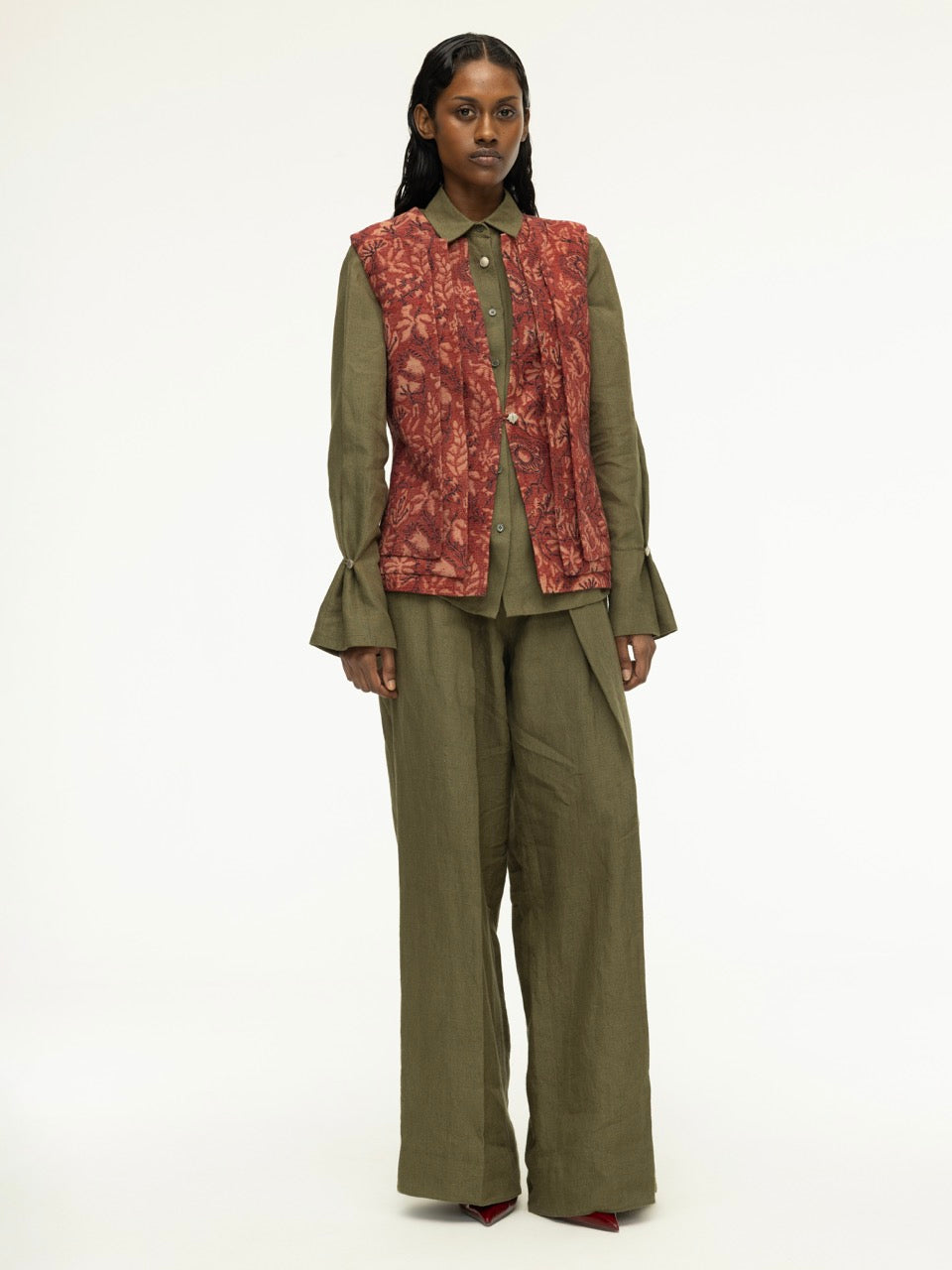 Multi-Layered Ajrak Sleeveless Jacket