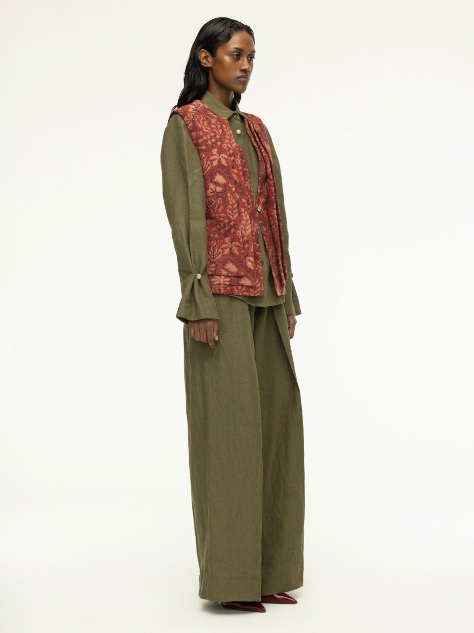 Multi-Layered Ajrak Sleeveless Jacket