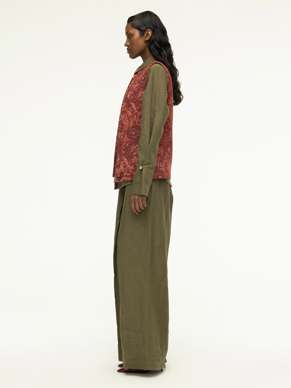 Multi-Layered Ajrak Sleeveless Jacket