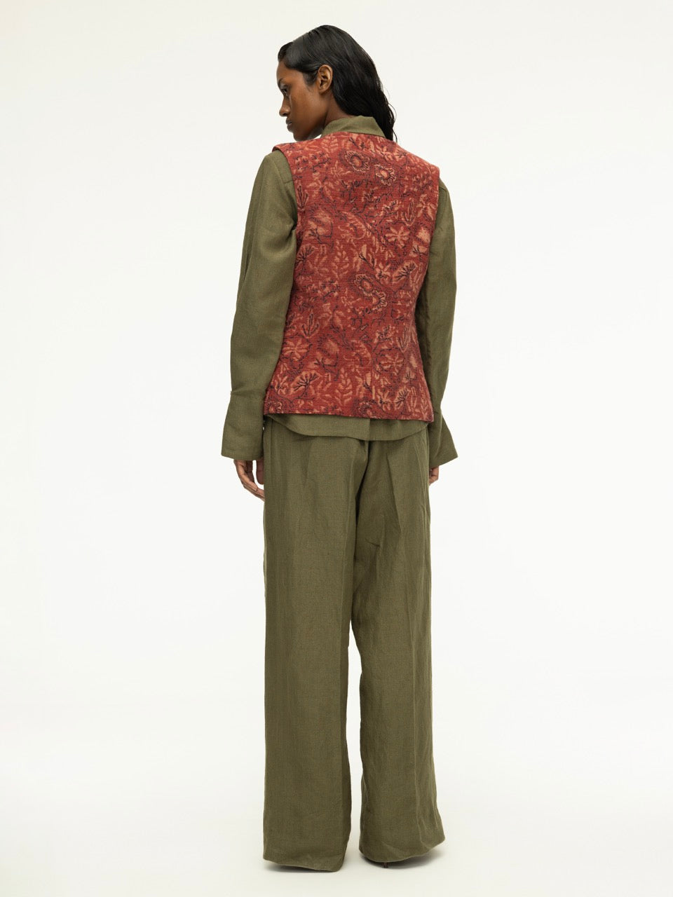 Multi-Layered Ajrak Sleeveless Jacket