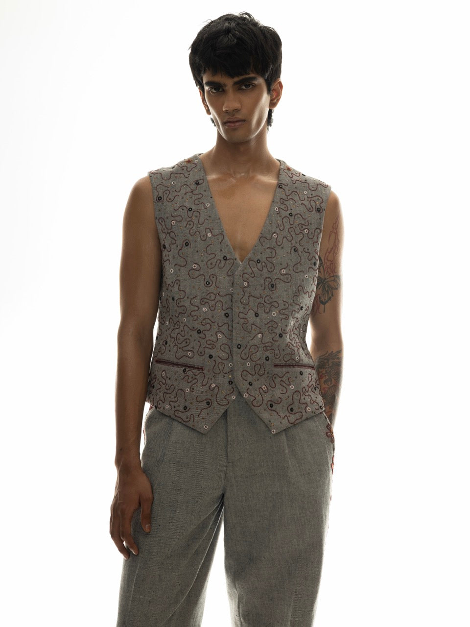 Embellished Squiggle Denim Vest
