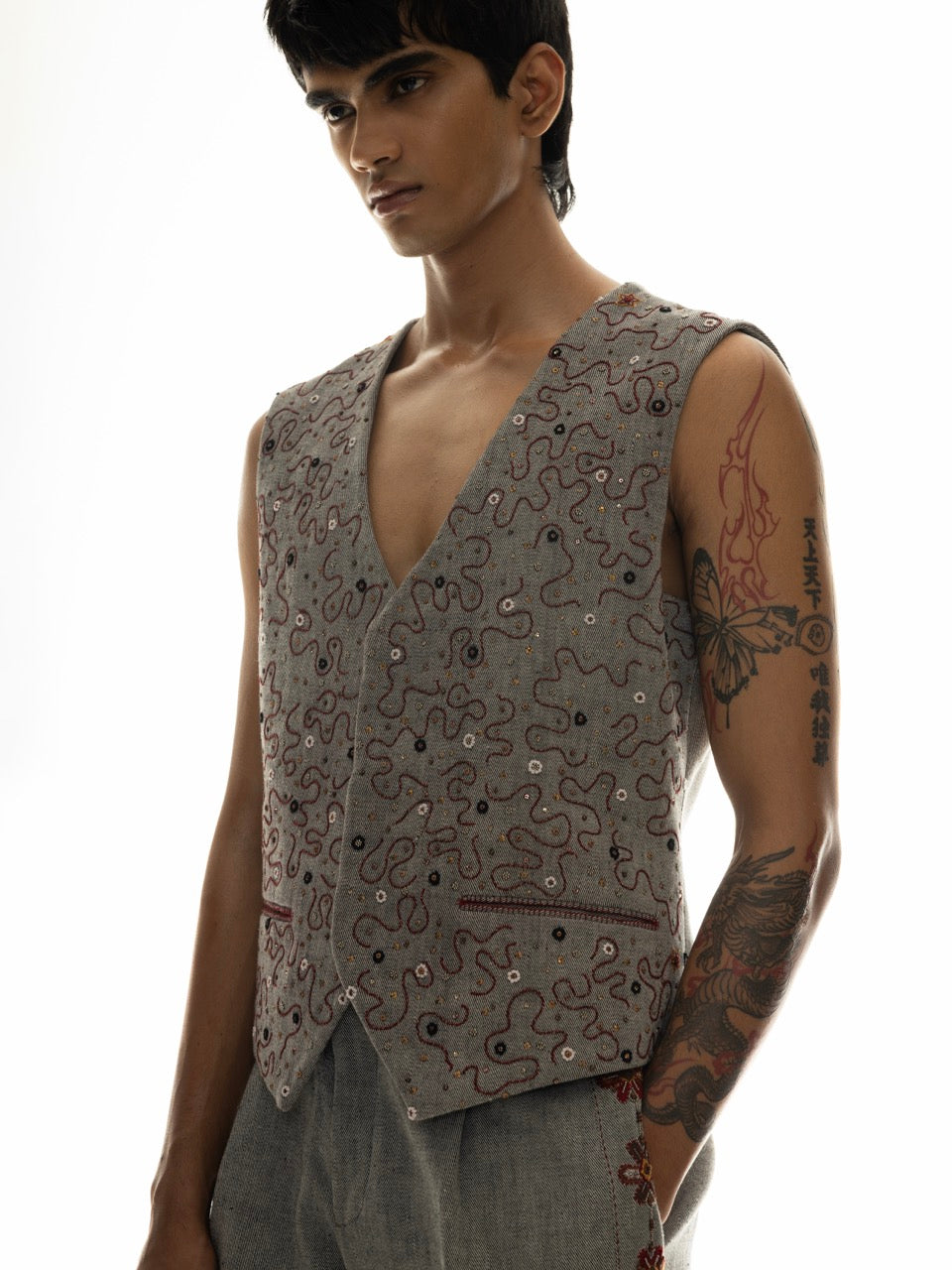 Embellished Squiggle Denim Vest
